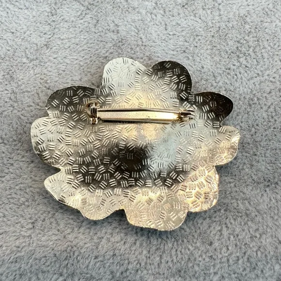 Vintage Gold Tone Cloisonne Enamel Dark Purple Orchid Blossom Brooch Pin - Picture 4 of 5